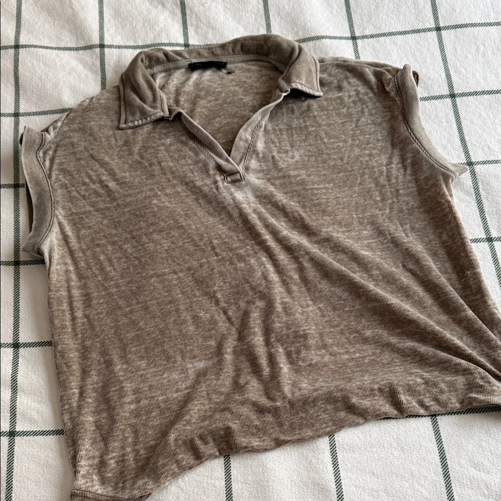 Jane and Delancey Short Sleeve Polo Top in Taupe Brown